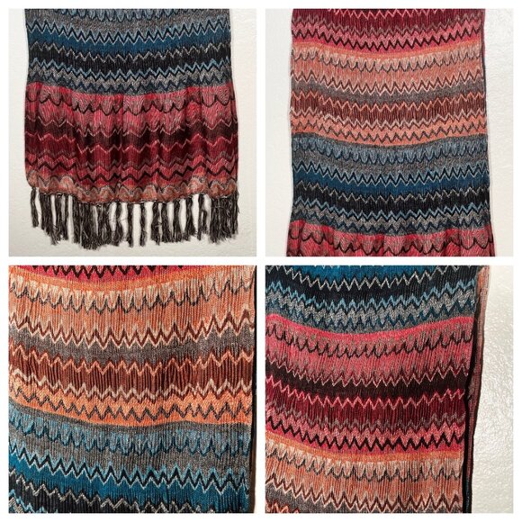 2 Chic Multicolor Chevron Pattern Fringe Scarf Acrylic Soft Lightweight Stretch - Picture 11 of 16